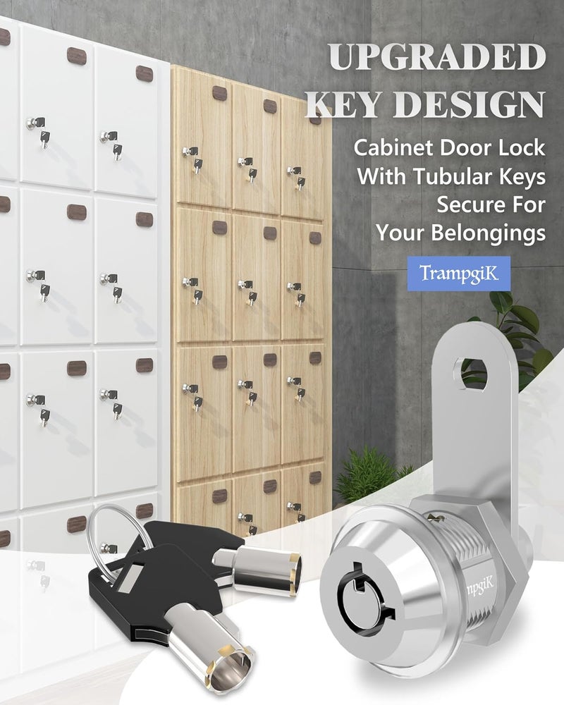 TrampgiK RV Storage Locks, 5/8” Camper Compartment Storage Door Locks with Keys, for RV Camper Travel Trailer,Drawer Cabinet Toolcart Storage, 5/8 Inch 2 Locks with 4 Keyed Alike, Chrome - Image 3